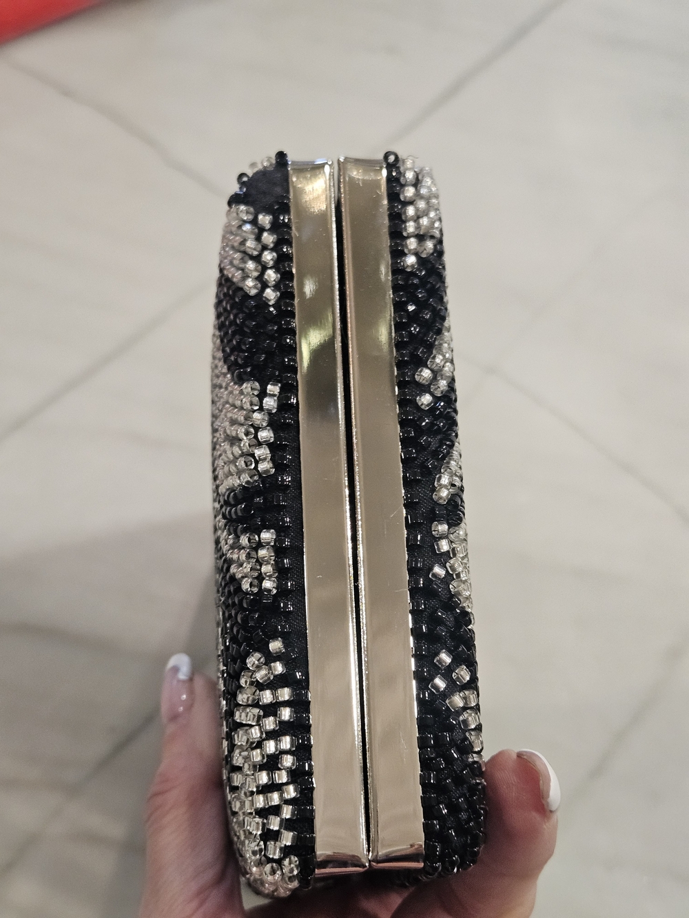 Zebra Pattern Rhinestone & Beaded Evening Clutch - Picture 5 of 7